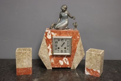 Pinkish grey marble mantel in the Art Deco...