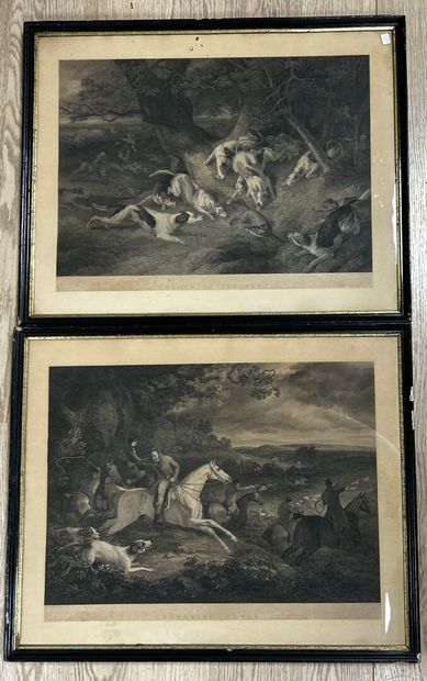 Pair of framed engravings with a hunting...