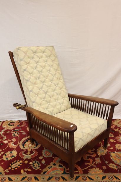 Morris type varnished wood planter's armchair....