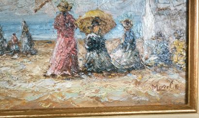 Émile MOREL (né en 1918). Élégantes en bord...