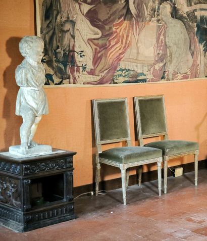 Paire de chaises en bois, garniture de velours...