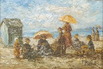 Émile MOREL (né en 1918). Élégantes en bord...
