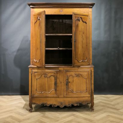Buffet deux corps en bois naturel, ouvrant...