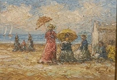 Émile MOREL (né en 1918). Élégantes en bord...