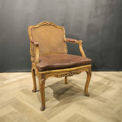 Fauteuil en bois naturel, dossier et assise...