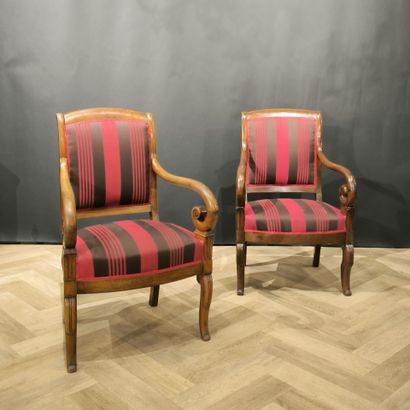 Deux fauteuils en acajou et placage, à dossier...