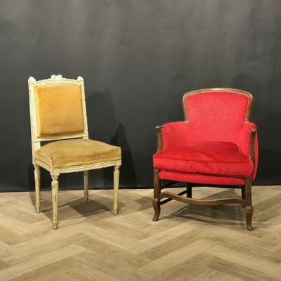 Bergère du bois naturel, garniture de velours...