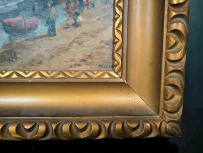 HELLER (?). Barques sur la grève. Huile sur...