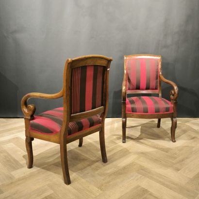Deux fauteuils en acajou et placage, à dossier...