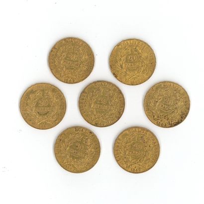 7 gold coins : 20 FF Cérès 1849 A