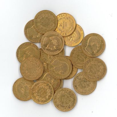 20 gold coins : 20 FF Napoléon III bare head...