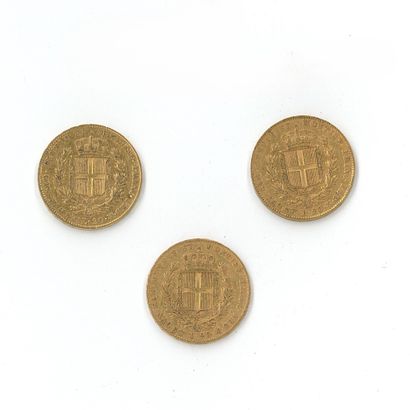3 monnaies or : 20 Lires Charles Albert 1832...