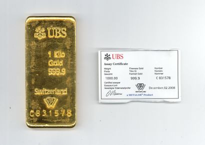 Lingot d'or UBS n° C831578, avec son bulletin...