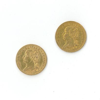 2 monnaies or : 20 Lires VIC.EM.D.G.REX SAR.CYP.ET.IER...