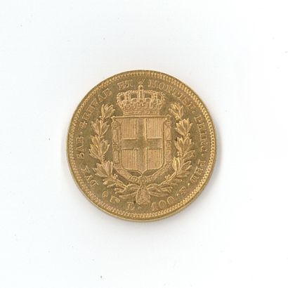 1 monnaie or : 100 Lires Charles Albert Sardaigne...