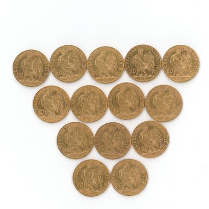 14 gold coins : 20 FF Coq 1901