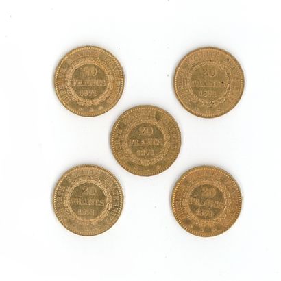 5 gold coins : 20 FF Génie 1871 A