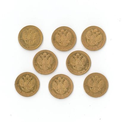 8 monnaies or : 7,5 Roubles Russie Nicolas...