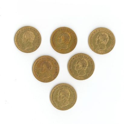 6 monnaies or : 20 Lires Charles Félix 1826...