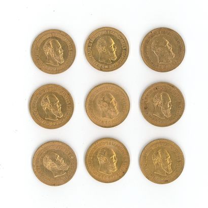 9 monnaies or : 5 Roubles Russie Alexandre...