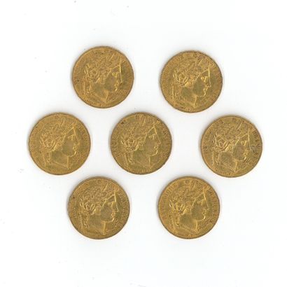 7 gold coins : 20 FF Cérès 1849 A