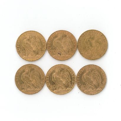6 gold coins : 20 FF Coq 1899