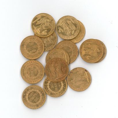 14 gold coins : 20 FF Génie 1874 A