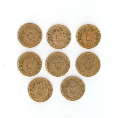 8 gold coins : 20 FF Napoléon III tête laurée...