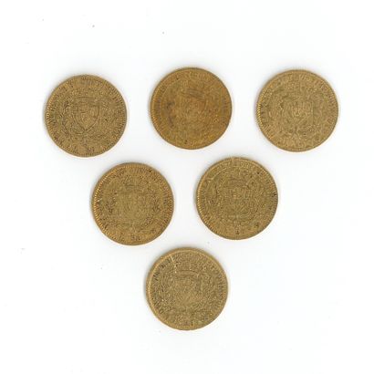 6 monnaies or : 20 Lires Charles Félix 1826...