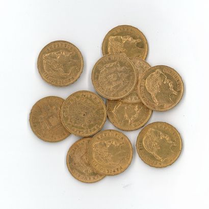 11 gold coins : 20 FF Napoléon III tête laurée...