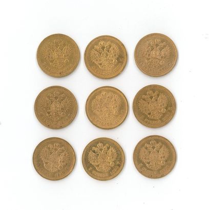 9 monnaies or : 5 Roubles Russie Alexandre...