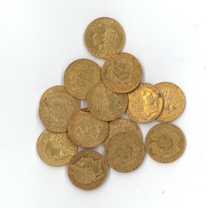 14 gold coins : 20 FF Cérès 1851 A