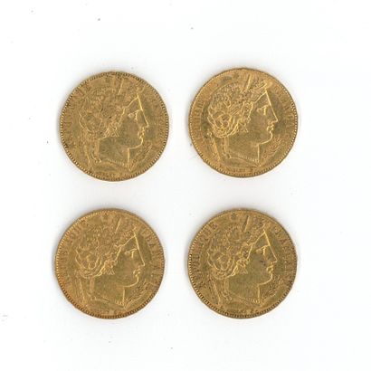 4 gold coins: 20 FF Cérès 1851 A (no dot...