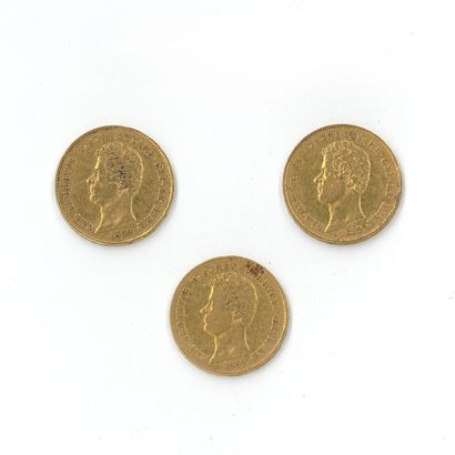 3 monnaies or : 20 Lires Charles Albert 1832...
