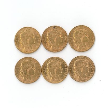 6 gold coins : 20 FF Coq 1899