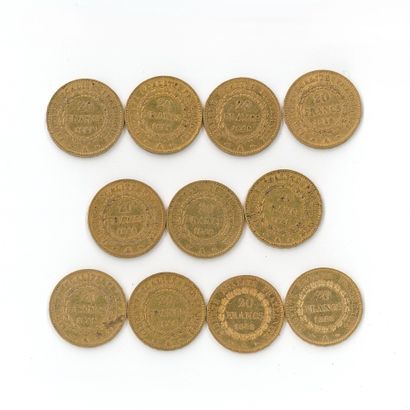 11 gold coins : 20 FF Génie 1848A