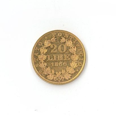 1 monnaie or : 20 Lires Pie IX 1866 R