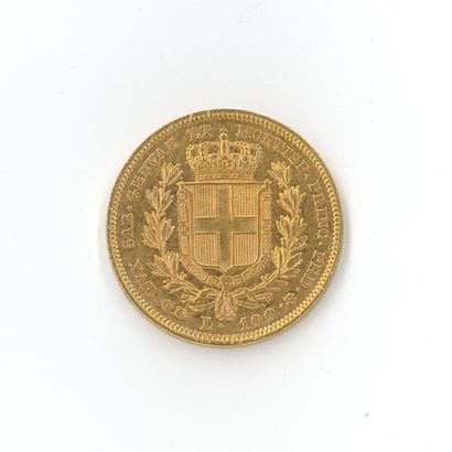 1 monnaie or : 100 Lires Charles Albert Sardaigne...
