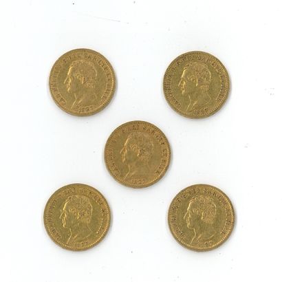 5 monnaies or : 20 Lires Charles Félix 1827...