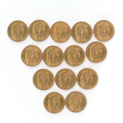 14 gold coins : 20 FF Coq 1901
