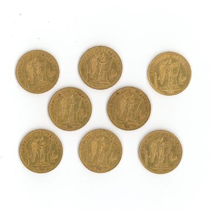 8 gold coins : 20 FF Génie 1849 A