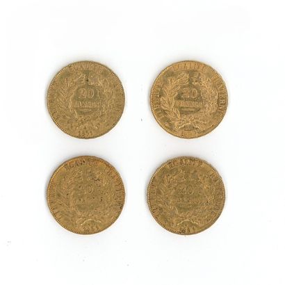4 gold coins: 20 FF Cérès 1851 A (no dot...