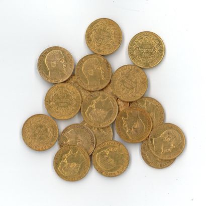 20 gold coins : 20 FF Napoléon III bare head...