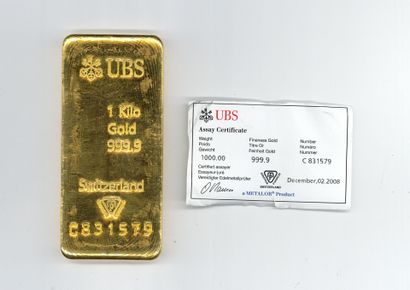 Lingot d'or UBS n° C831579, avec son bulletin...