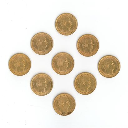 9 monnaies or : 20 Drachmes Grèce 1884 A