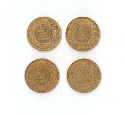 4 monnaies or : 20 F Tunisie (1891 A x 2...