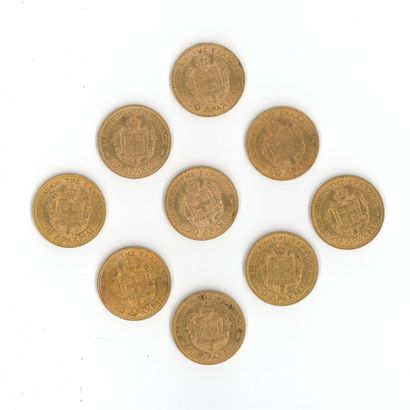9 monnaies or : 20 Drachmes Grèce 1884 A
