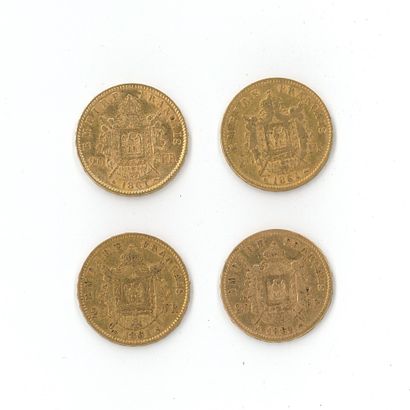 4 gold coins: 20 FF Napoléon III tête laurée...