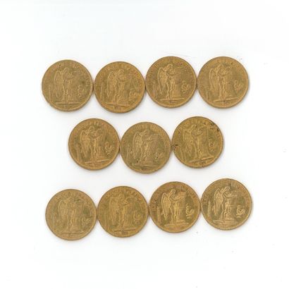 11 gold coins : 20 FF Génie 1848A