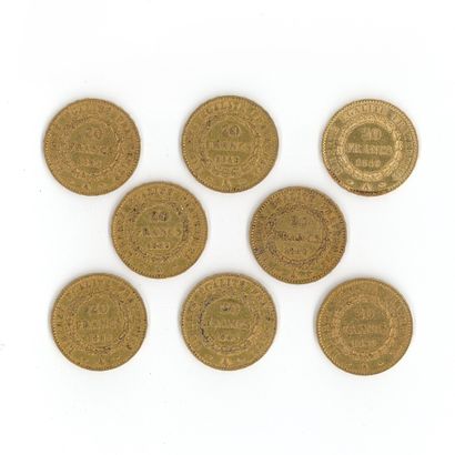 8 gold coins : 20 FF Génie 1849 A